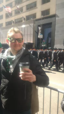 Saint Patrick's day parade New York City 2019 : Drinking beer in a coffee cup