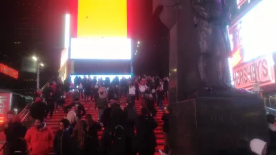 World tour second continent: arrival in USA : Times Square red stairs to nowhere
